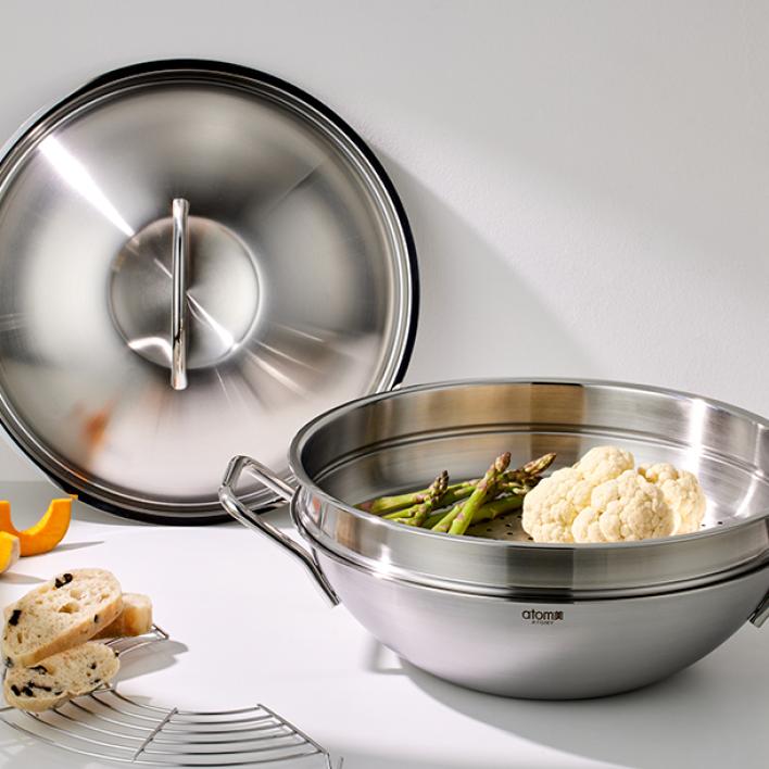 Atomy Medi-Cook Ceramic Wok – 32 cm / 5.4 L (Includes Steamer & Frying Rack)